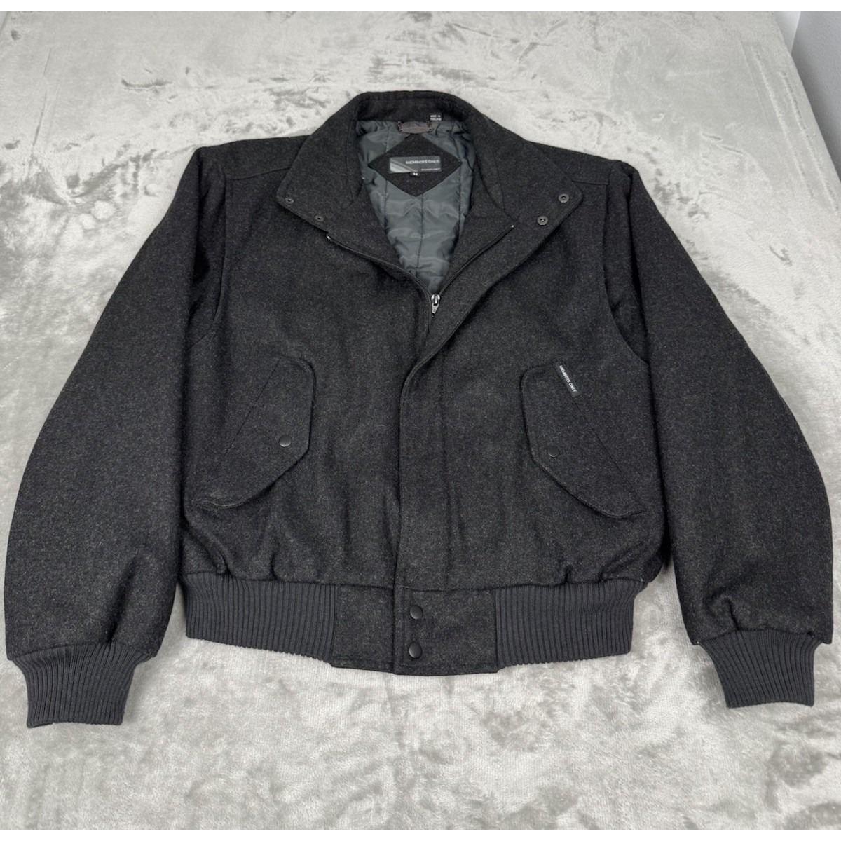 Vintage Members Only Gray Wool Bomber Jacket Mens 44 Large Mackinaw Style Coat